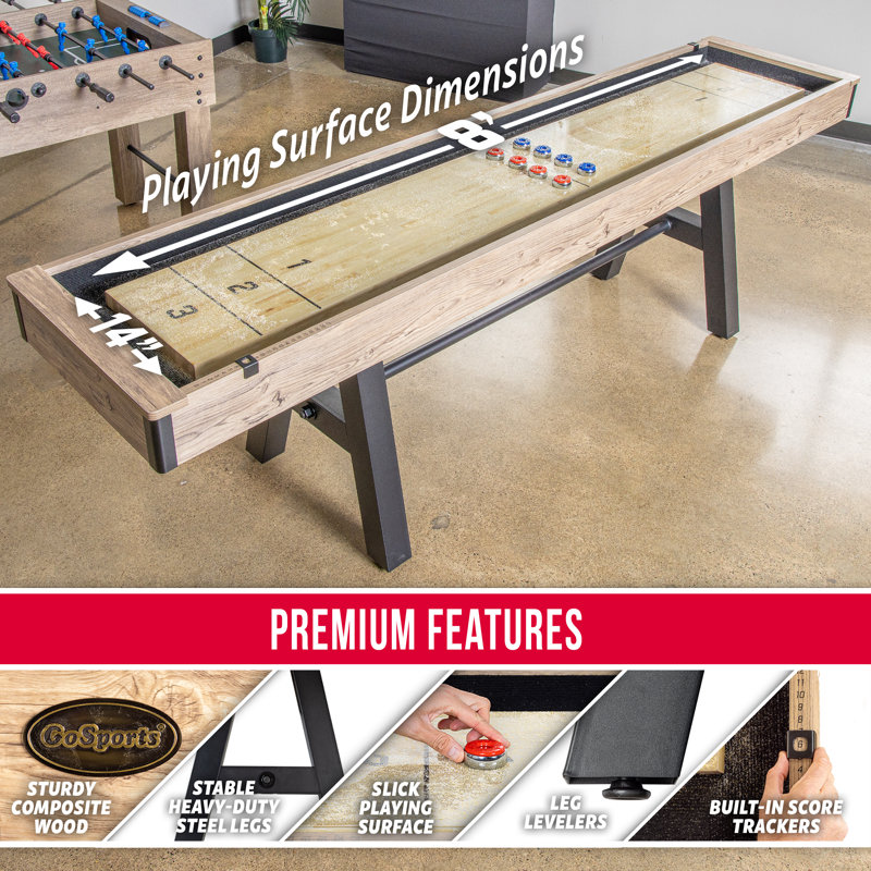 GoSports Premium 9 ft Shuffleboard Table with 8 Pucks, Shuffleboard Wax